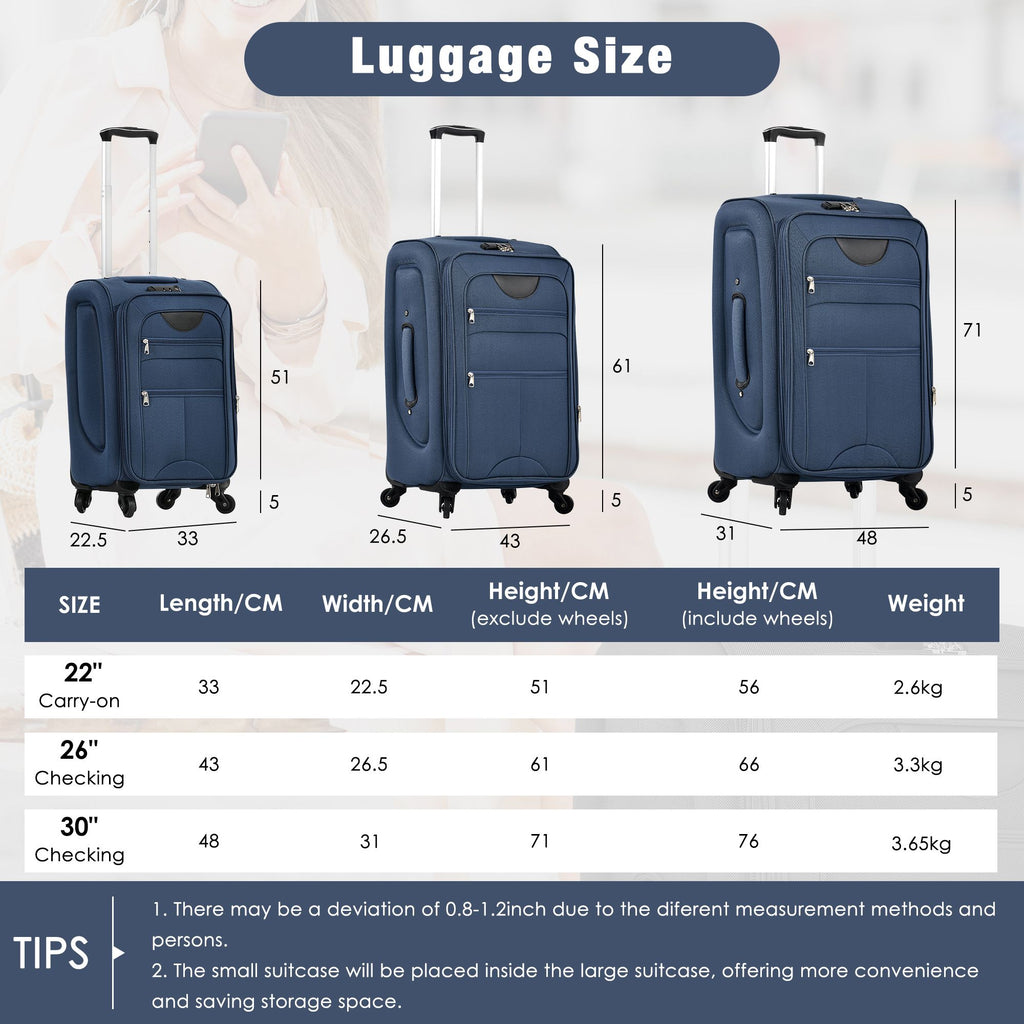 Expandable Spinner Luggage Set with Travel Bags