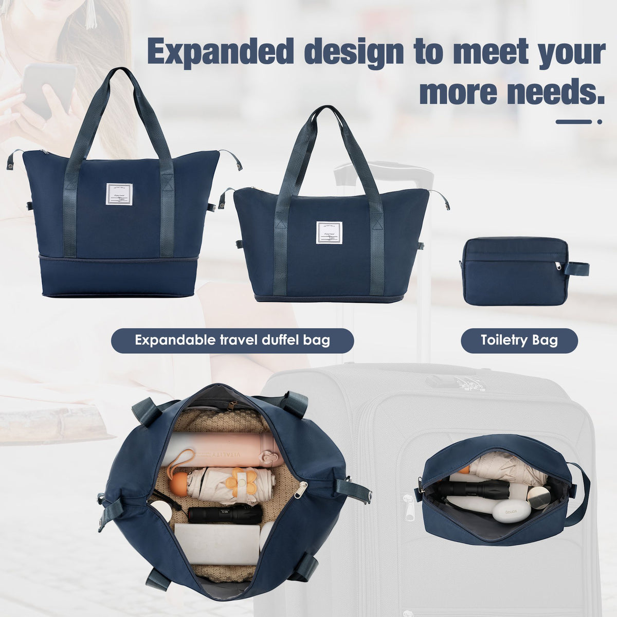 Expandable Spinner Luggage Set with Travel Bags