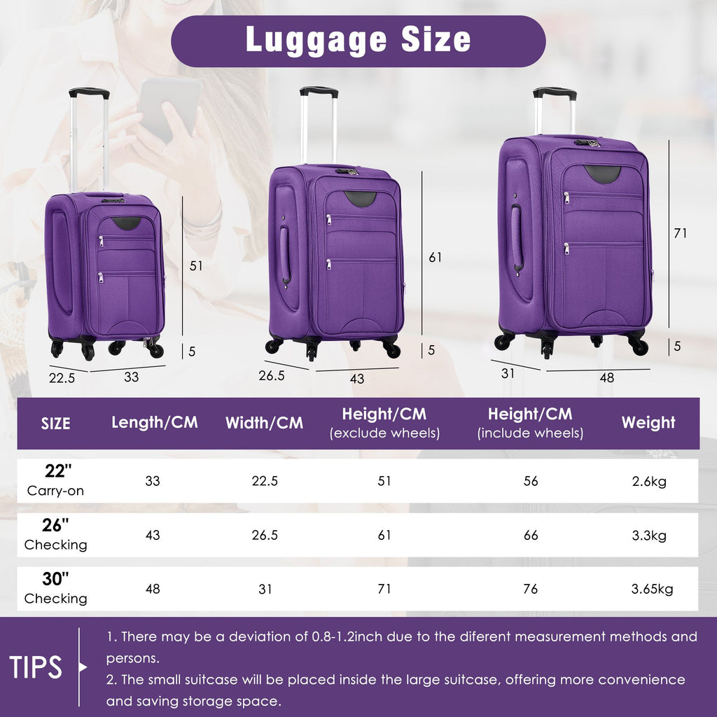 Expandable Spinner Luggage Set with Travel Bags