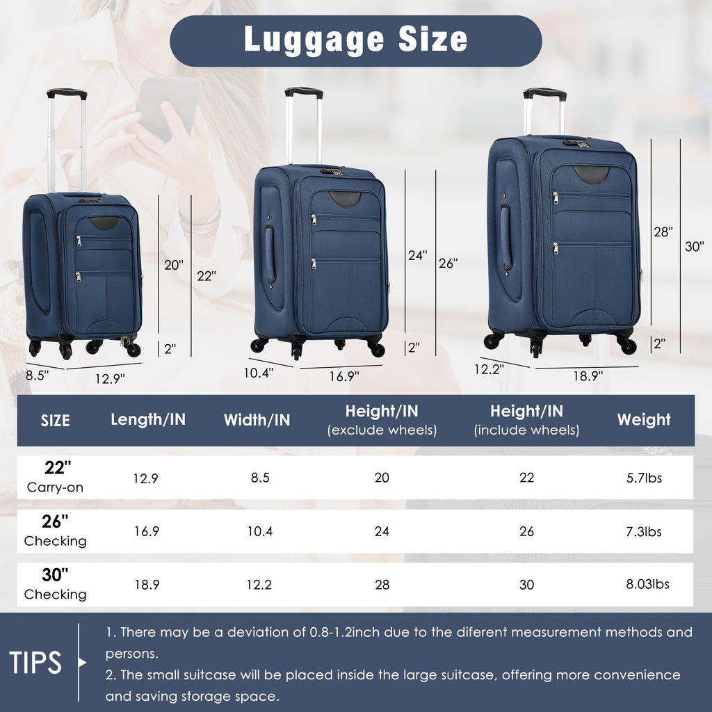 Expandable Spinner Luggage Set with Travel Bags