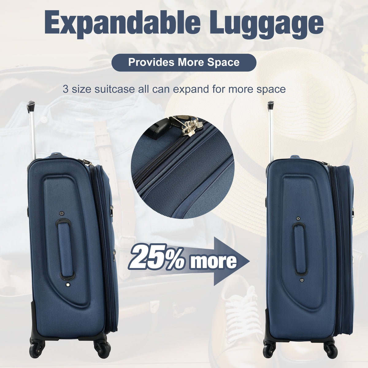 Expandable Spinner Luggage Set with Travel Bags