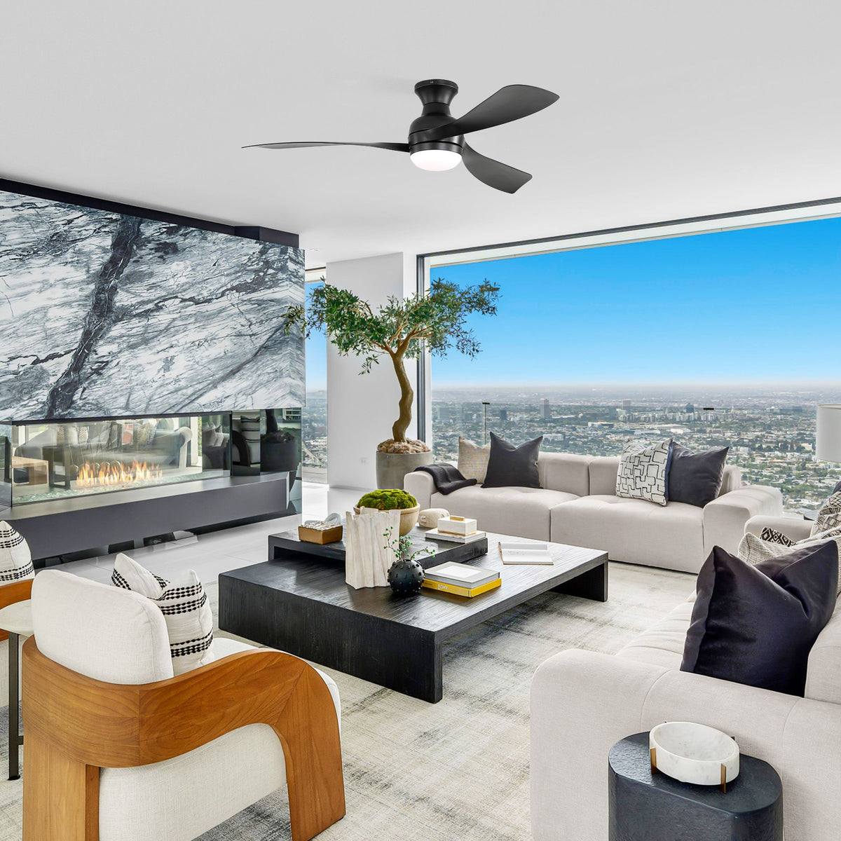 Sofucor Flush-Mount Ceiling Fan with Dimmable Light