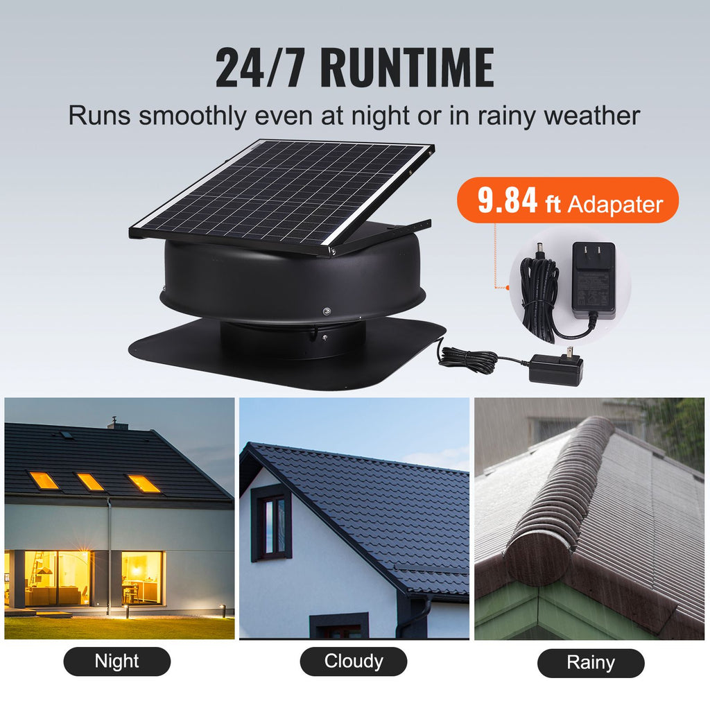 Solar Attic Fan with MPPT, 2800 CFM, Smart Temp Control