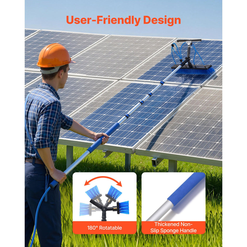 Water-Fed Solar Panel Cleaning Kit with Rotating Brush
