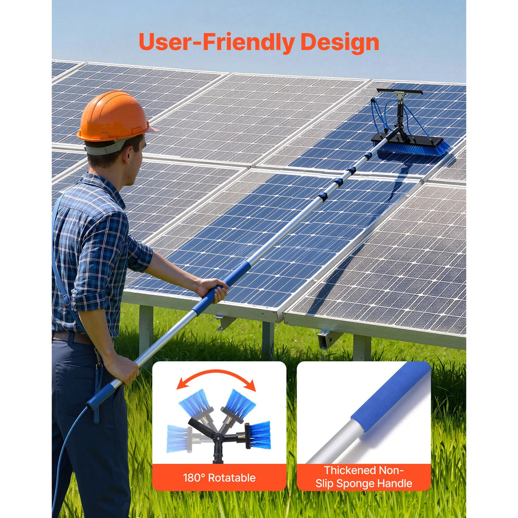 Water-Fed Solar Panel Cleaning Kit with Rotating Brush