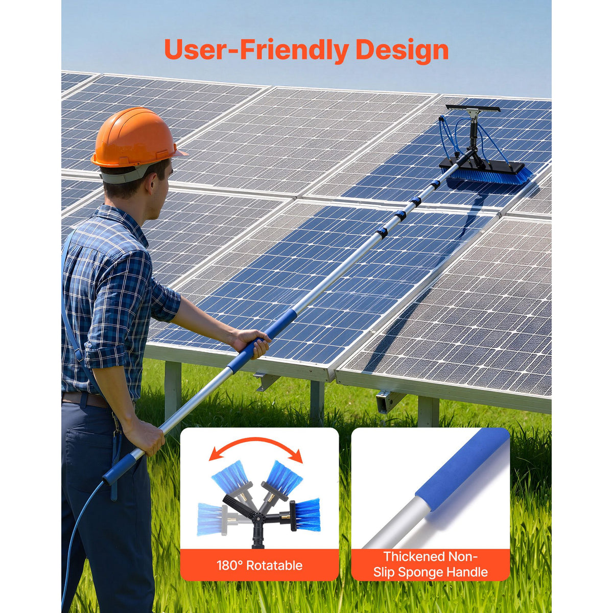 Water-Fed Solar Panel Cleaning Kit with Rotating Brush