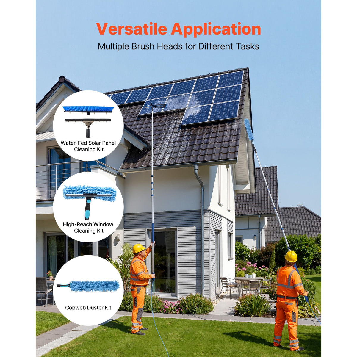 Water-Fed Solar Panel Cleaning Kit with Rotating Brush