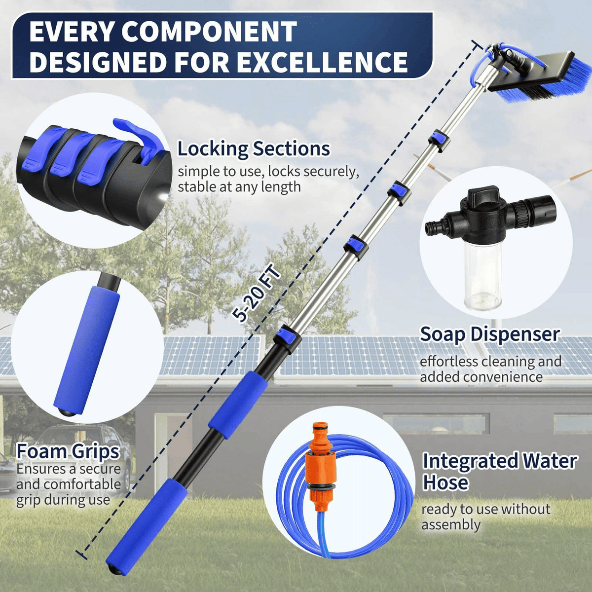 Adjustable Solar Panel and Window Cleaning Kit