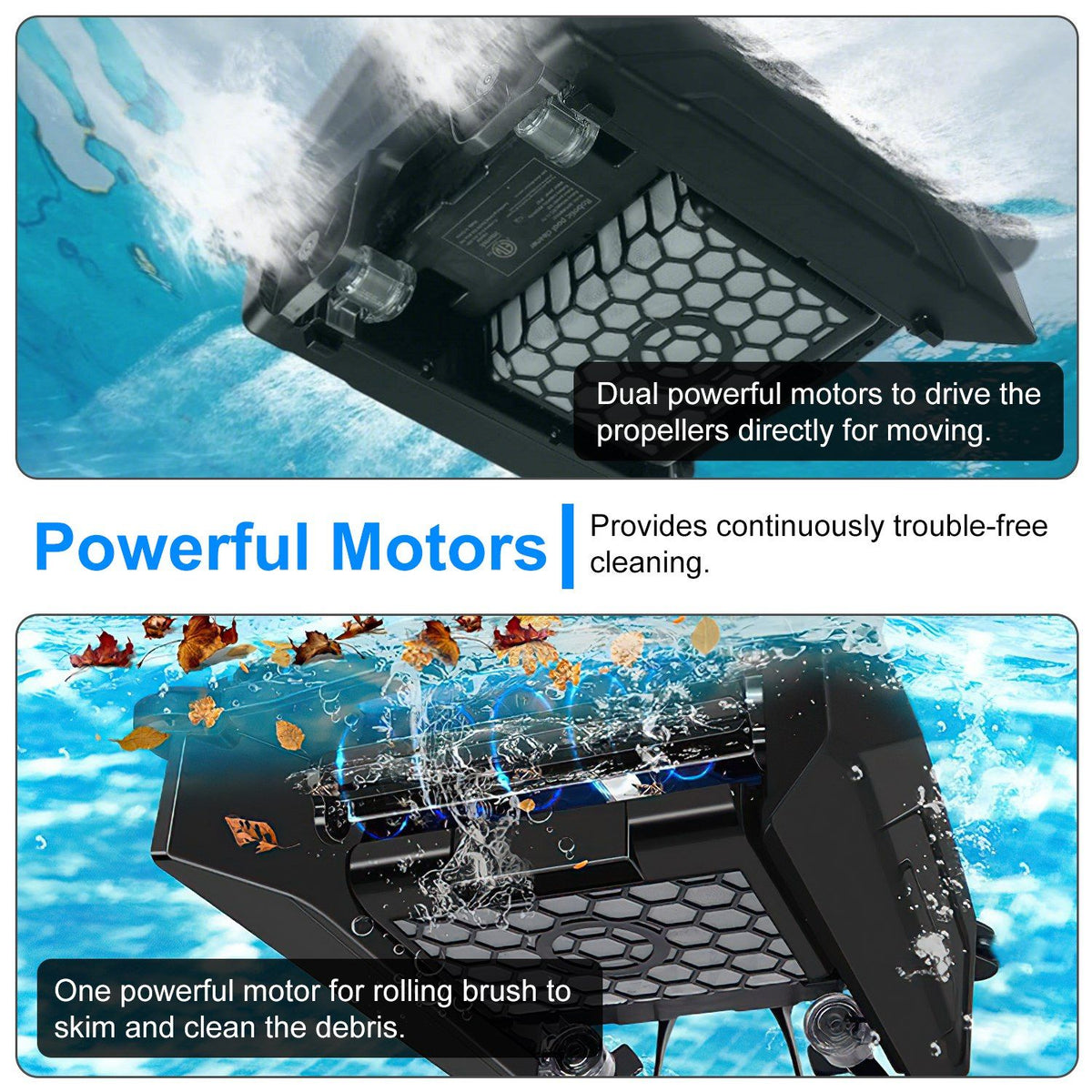 Solar Powered Robotic Pool Skimmer with APP Control and Dual Charging