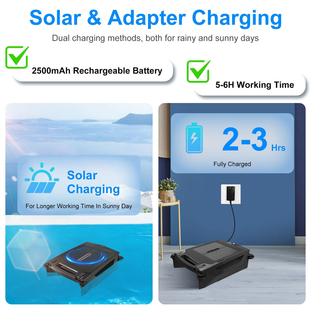 Solar Powered Robotic Pool Skimmer with APP Control and Dual Charging