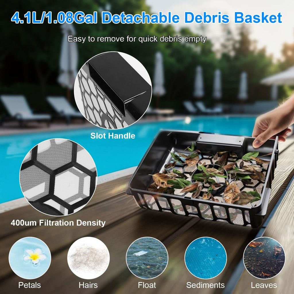 Solar Powered Robotic Pool Skimmer with APP Control and Dual Charging
