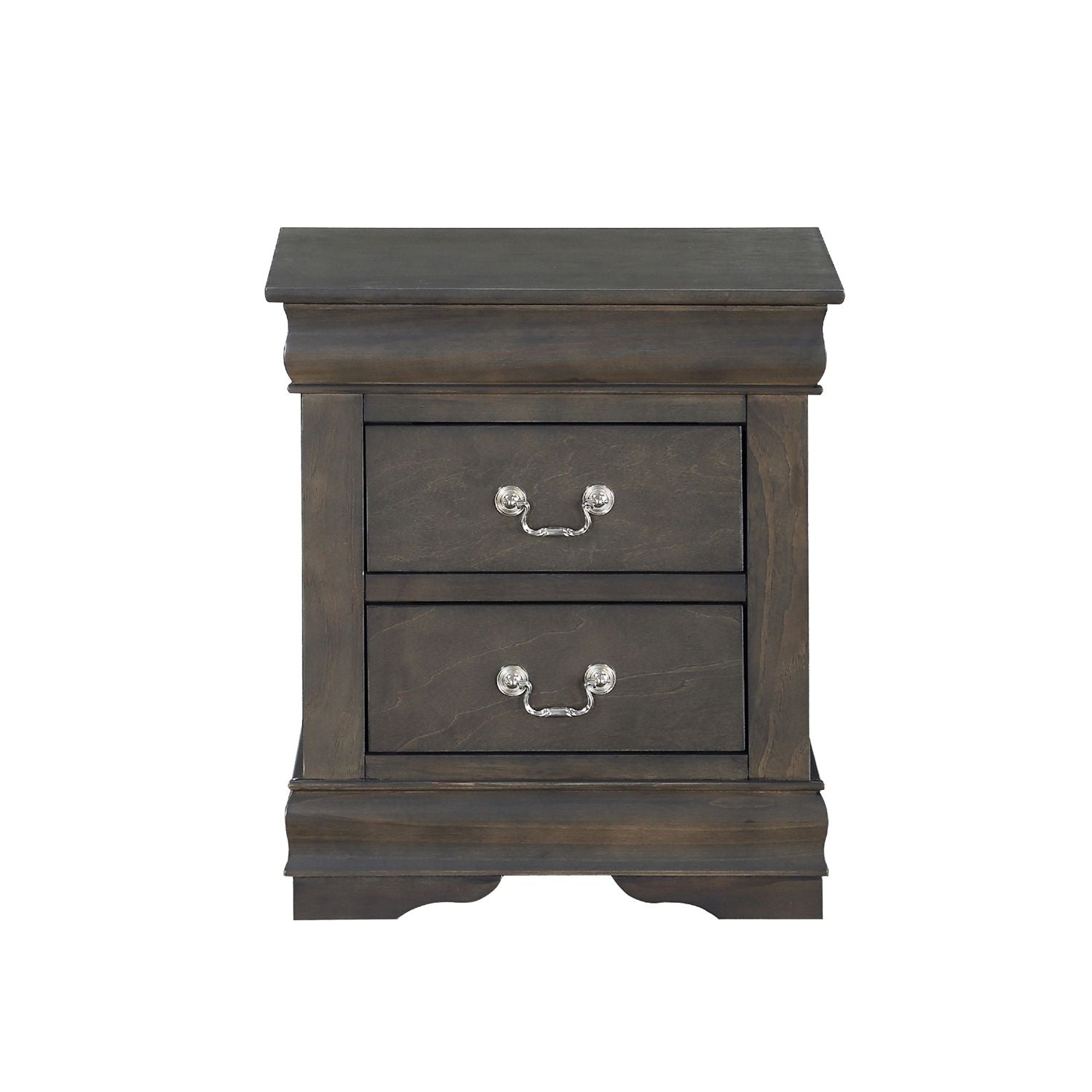 Solid Pine Nightstand with 2 Drawers, Dark Gray