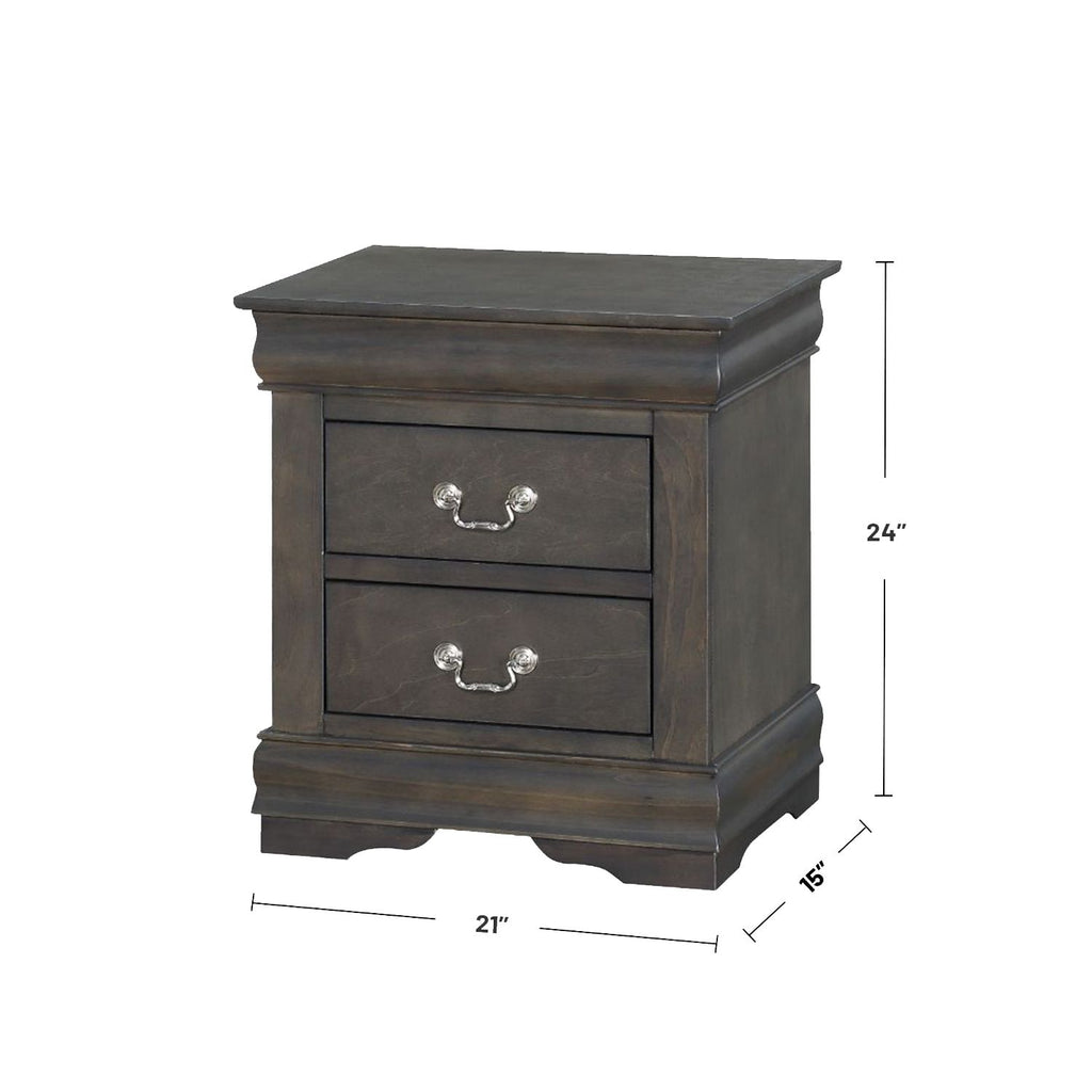 Solid Pine Nightstand with 2 Drawers, Dark Gray