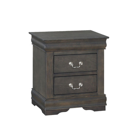 Solid Pine Nightstand with 2 Drawers, Dark Gray