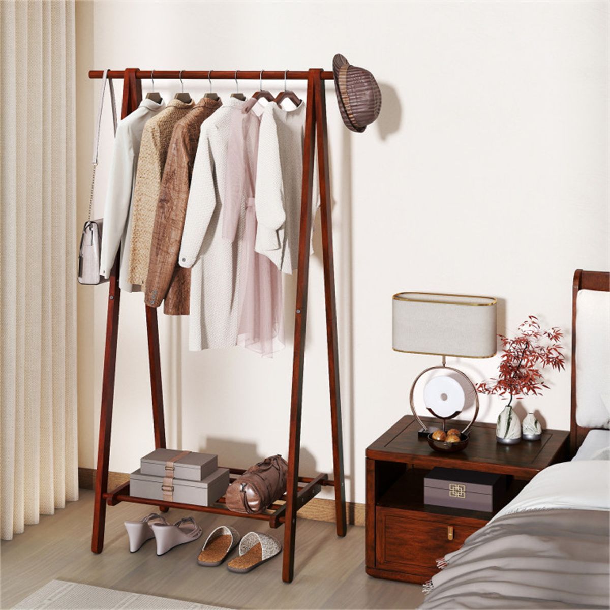 A-Frame Folding Coat Rack with Bottom Storage Shelf