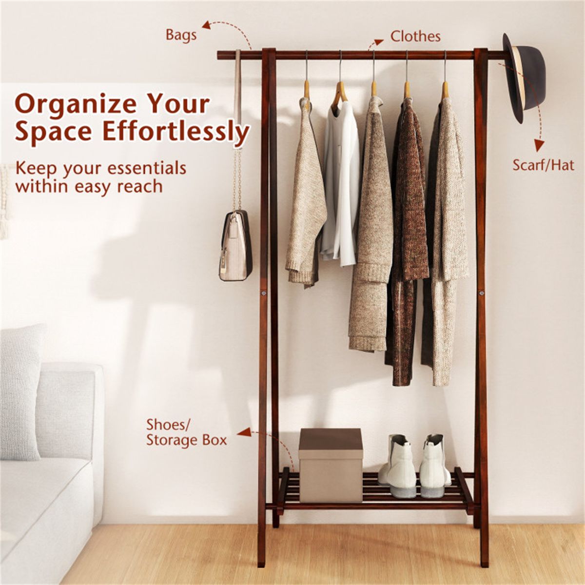 A-Frame Folding Coat Rack with Bottom Storage Shelf
