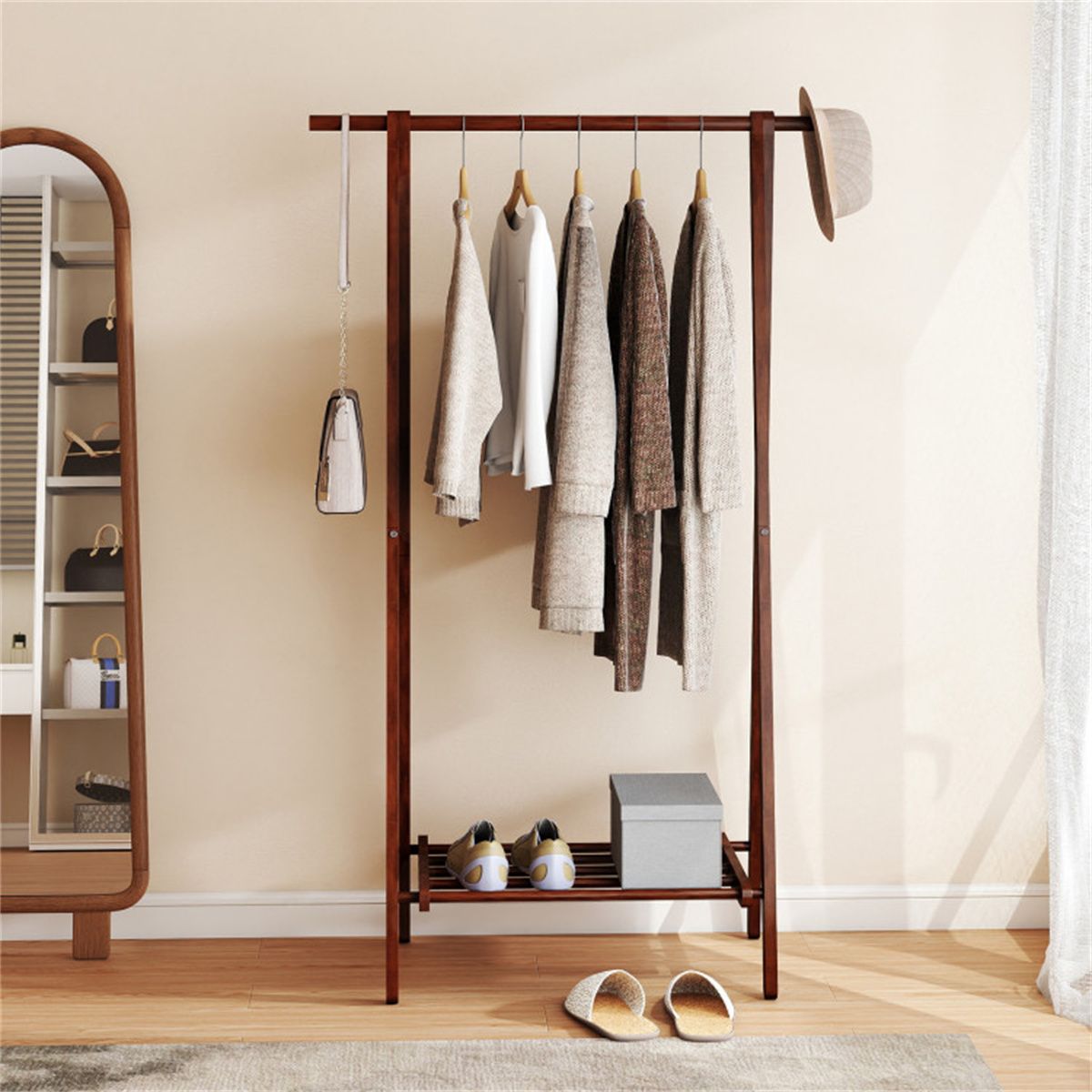 A-Frame Folding Coat Rack with Bottom Storage Shelf