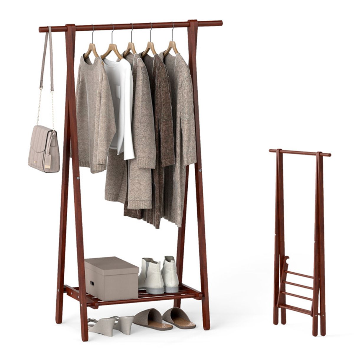 A-Frame Folding Coat Rack with Bottom Storage Shelf
