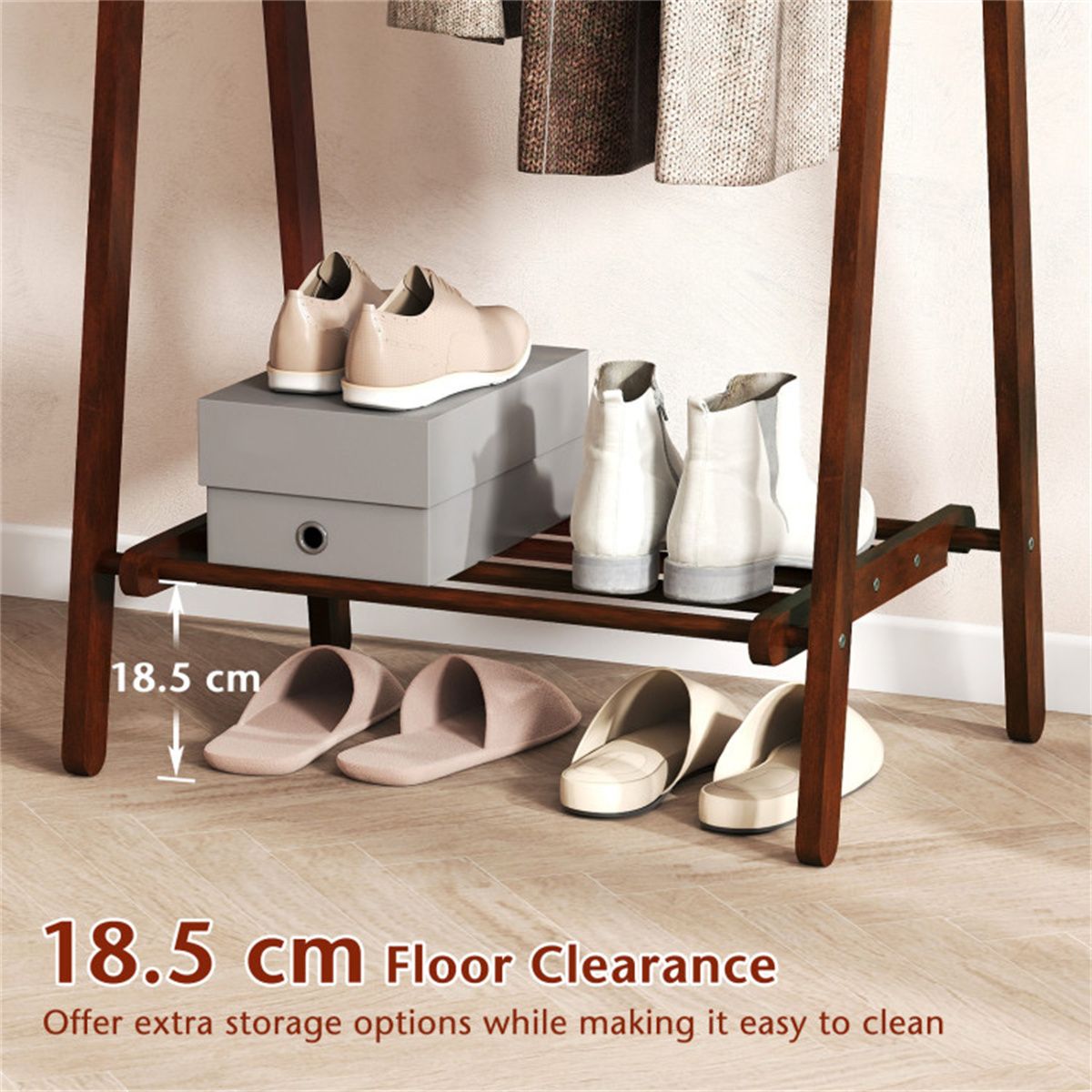 A-Frame Folding Coat Rack with Bottom Storage Shelf