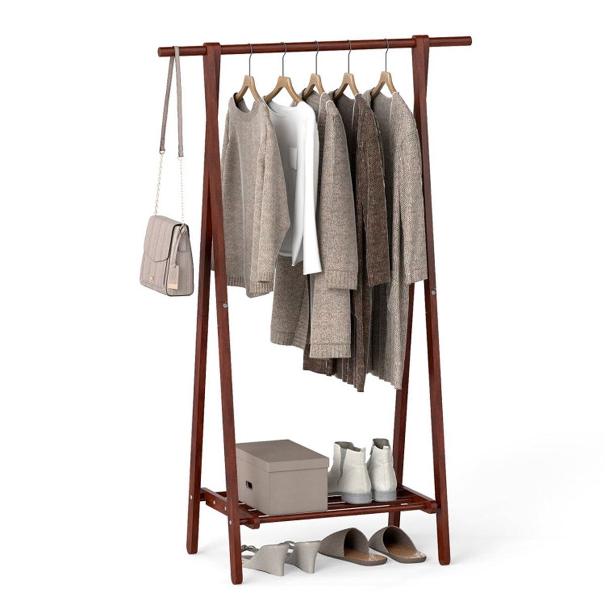 A-Frame Folding Coat Rack with Bottom Storage Shelf