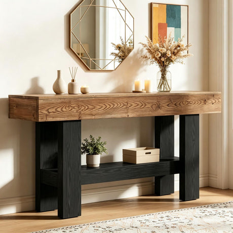 Rustic Two-Tone Narrow Console Table with Open Shelf