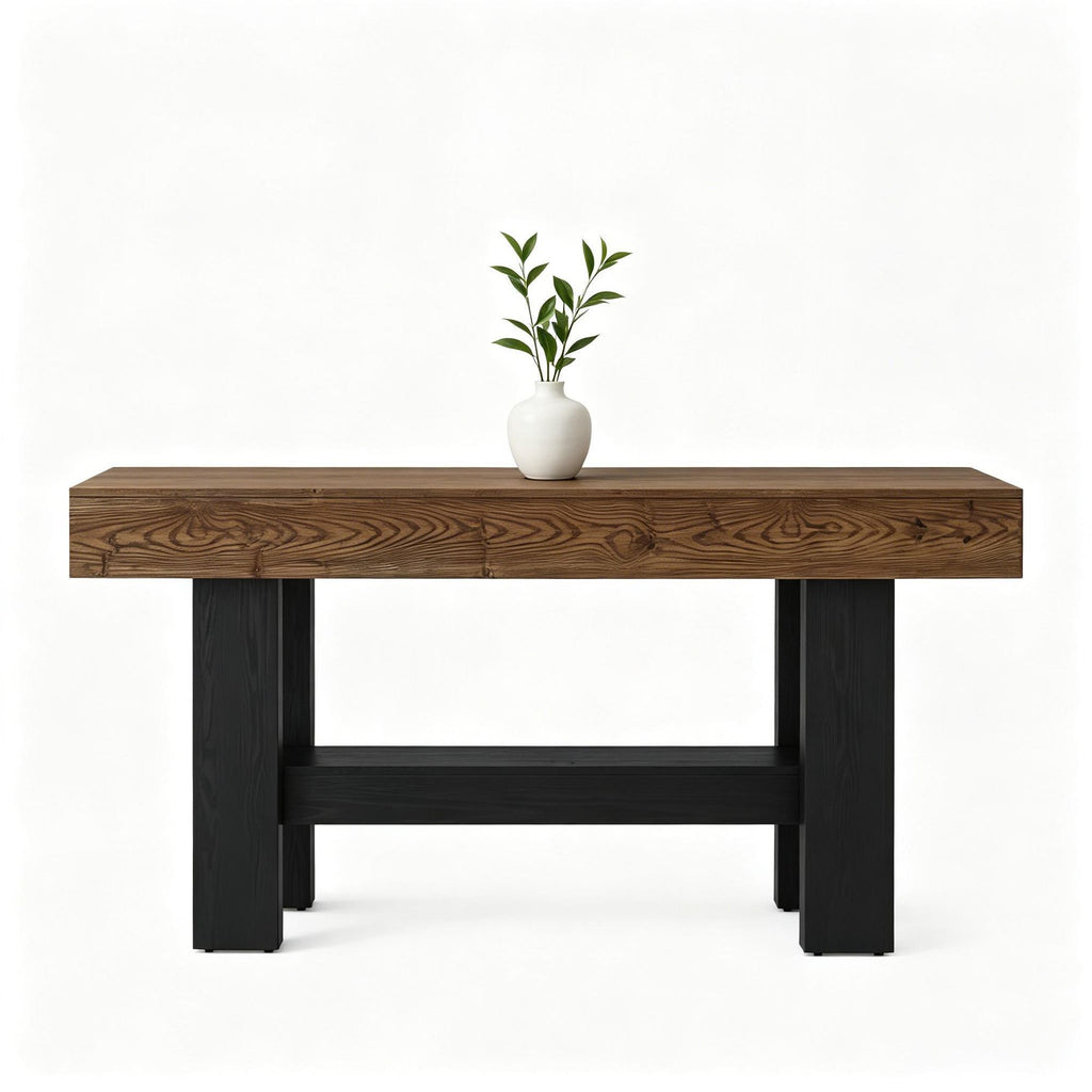Rustic Two-Tone Narrow Console Table with Open Shelf
