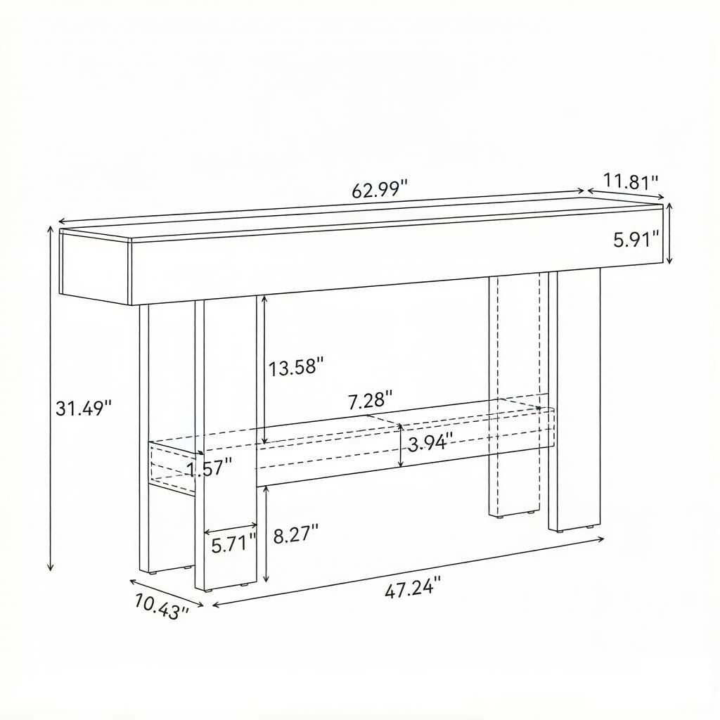 Rustic Two-Tone Narrow Console Table with Open Shelf