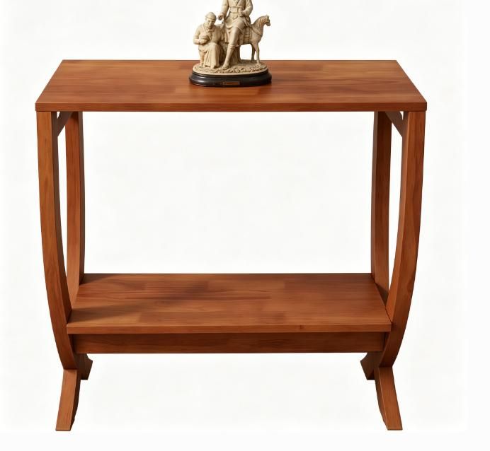 Solid Wood End Table with Arched Legs and 2-Tier Storage Shelf