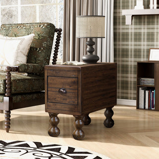 Vintage Espresso Narrow End Table with Drawer