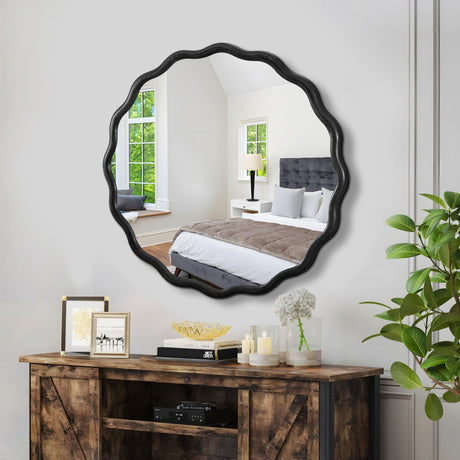 Black Wavy-Frame Vanity Wall Mirror
