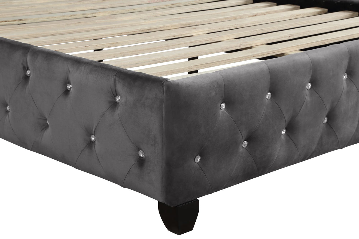 Modern Crystal Tufted King Bed with Headboard and Rails - Gray