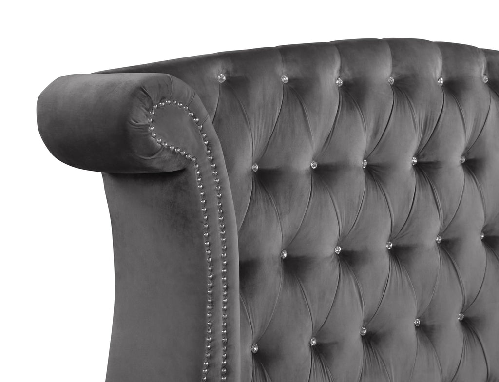 Modern Crystal Tufted King Bed with Headboard and Rails - Gray