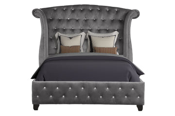 Modern Crystal Tufted King Bed with Headboard and Rails - Gray