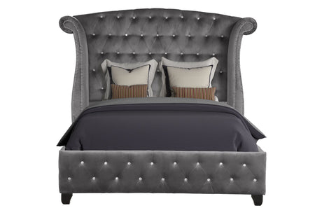 Modern Crystal Tufted King Bed with Headboard and Rails - Gray