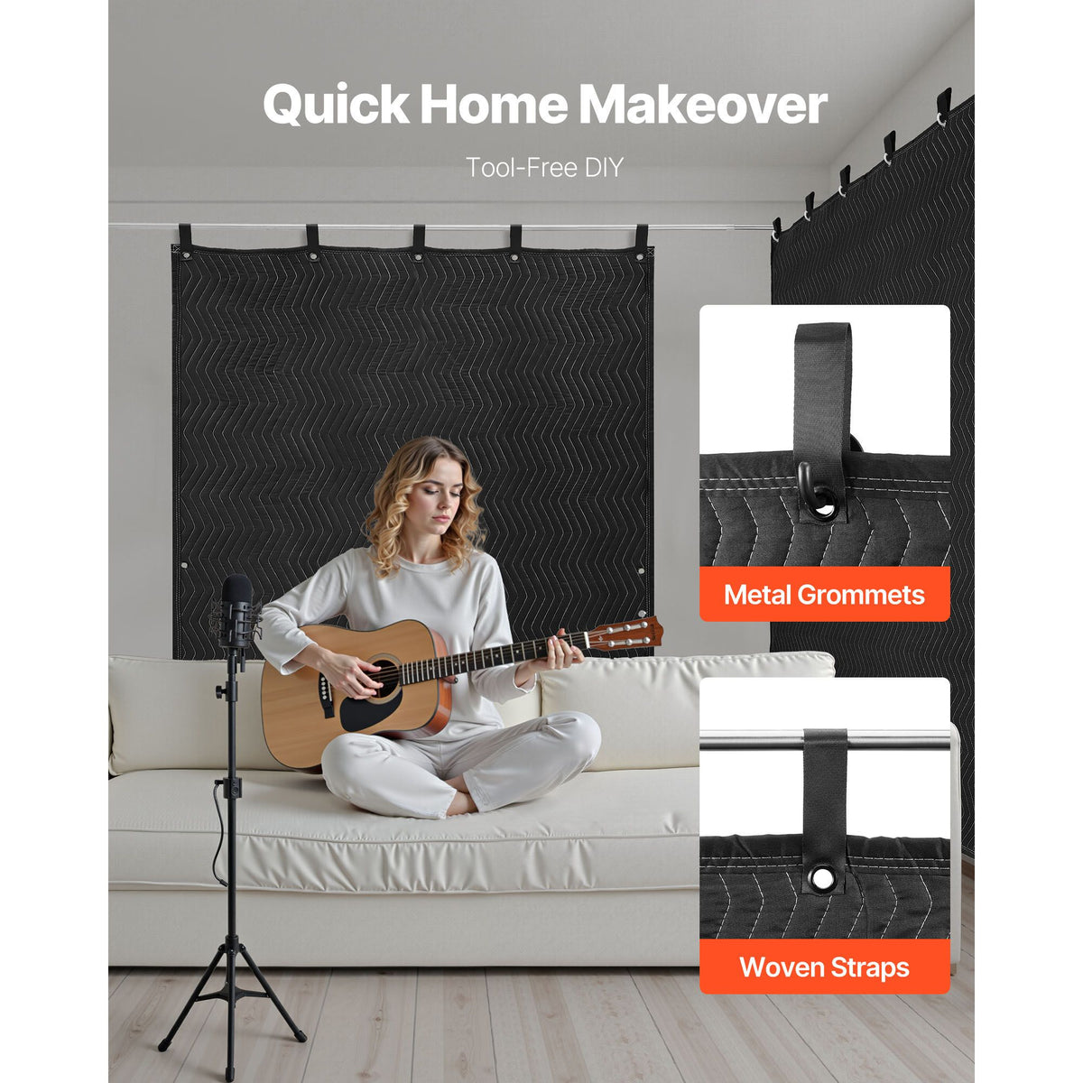Grommeted Sound-Dampening Blanket for Recording Spaces