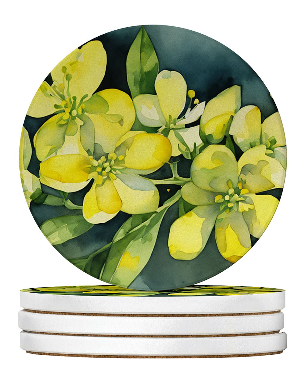 South Carolina Yellow Jessamine Watercolor Coasters