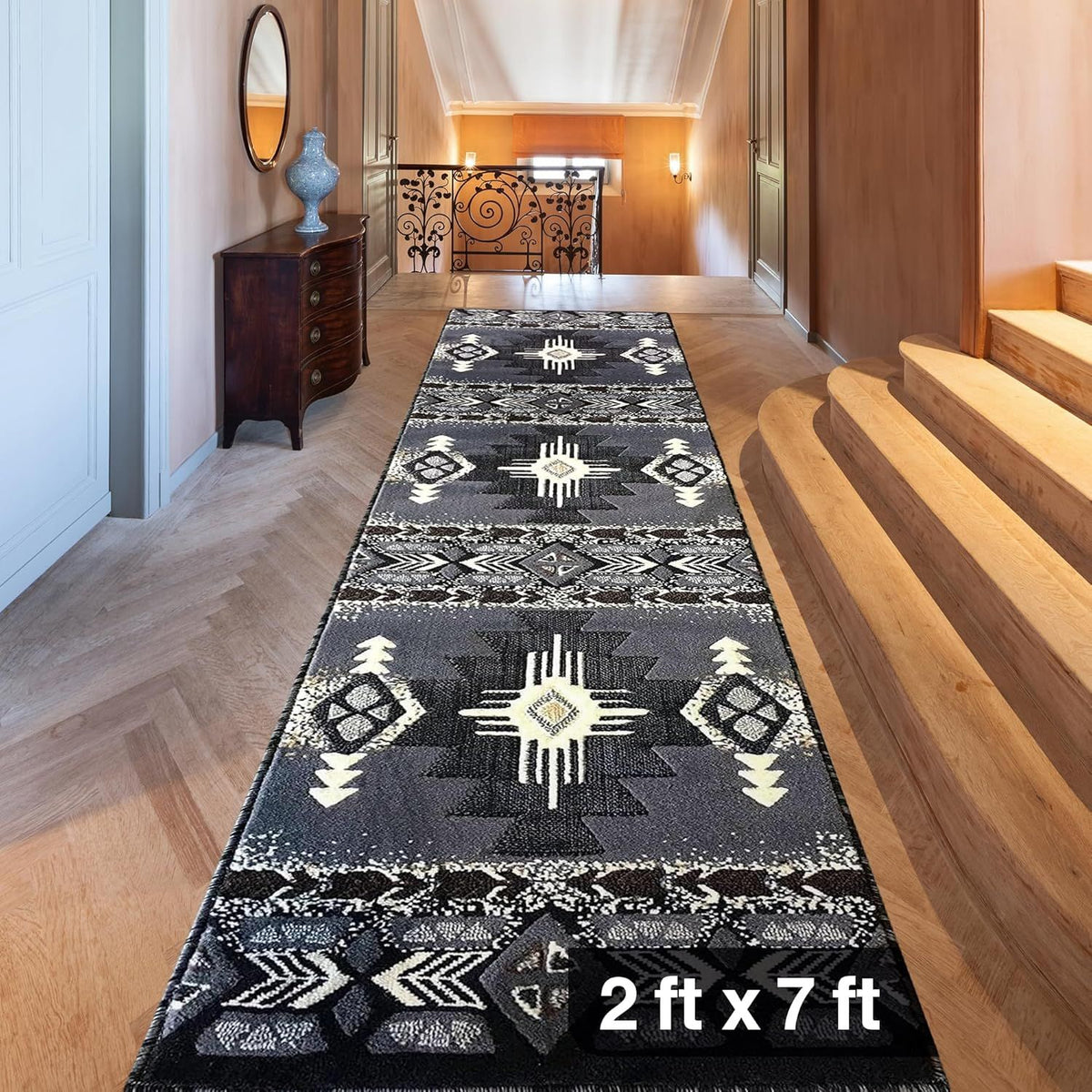 Gray Southwest Tribal Runner Rug for Hallways