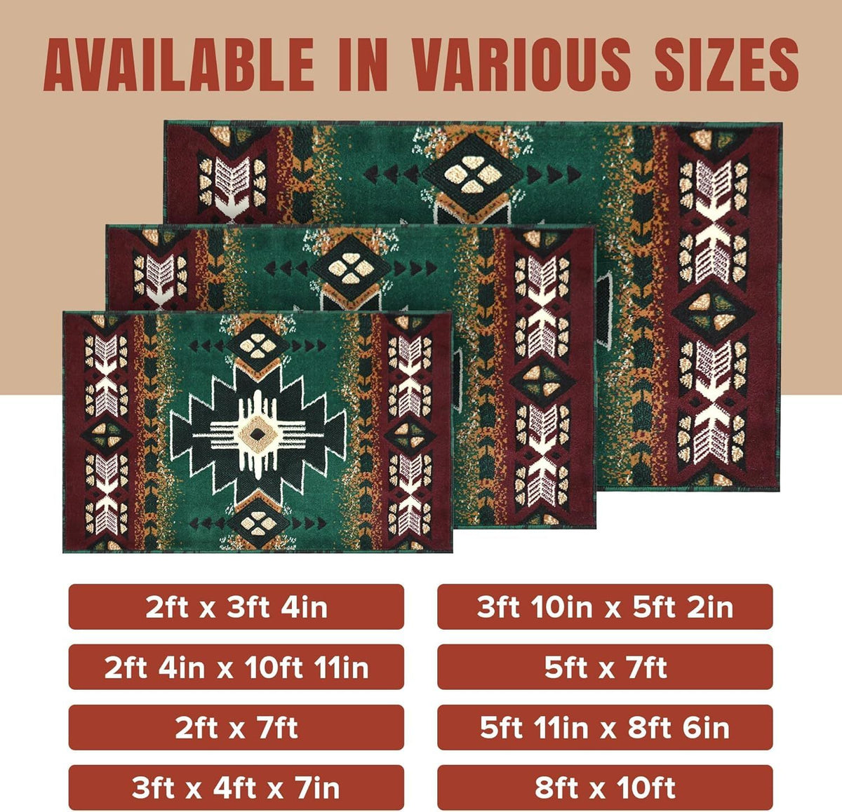 Hunter Green Southwest Native American-Inspired Area Rug