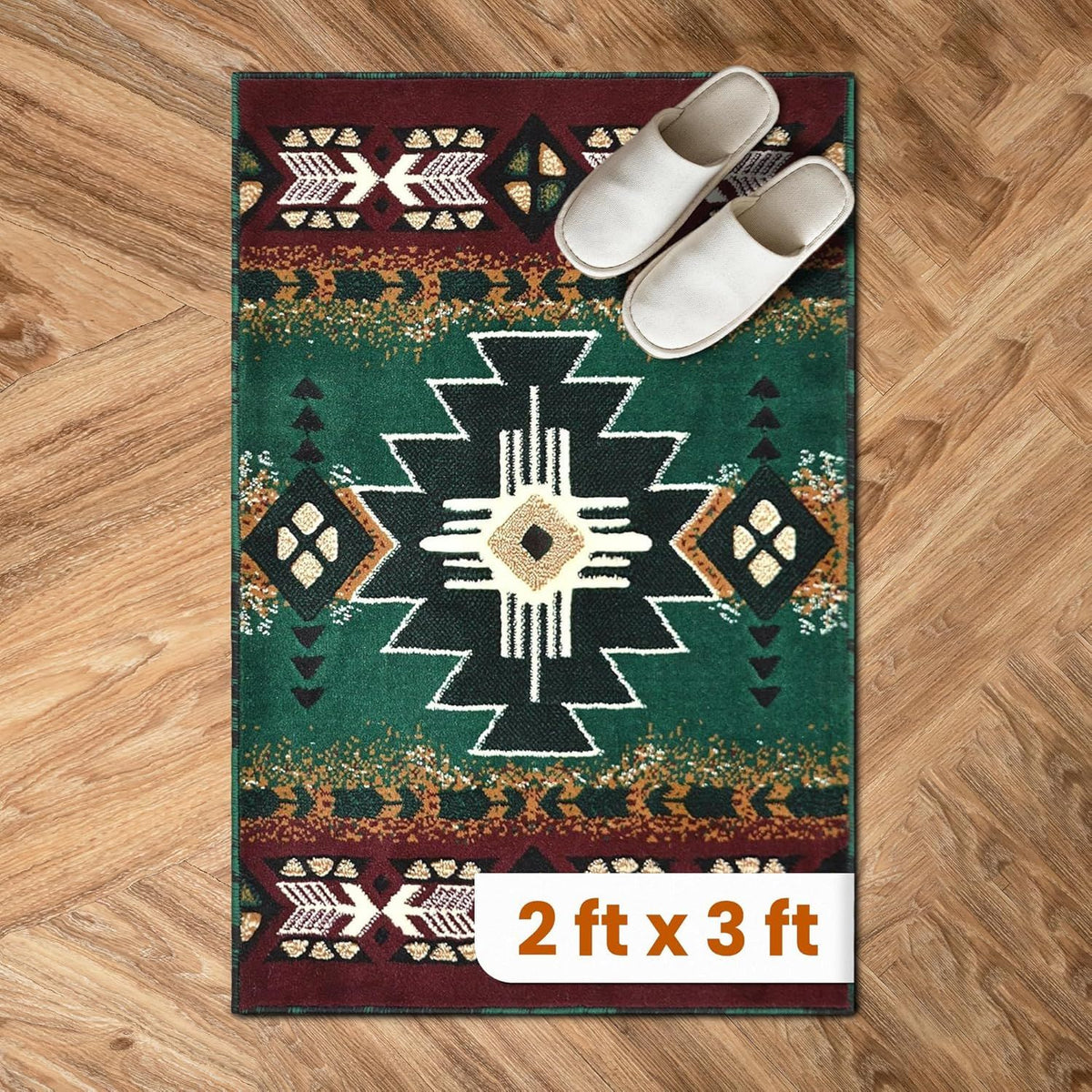 Hunter Green Southwest Native American-Inspired Area Rug