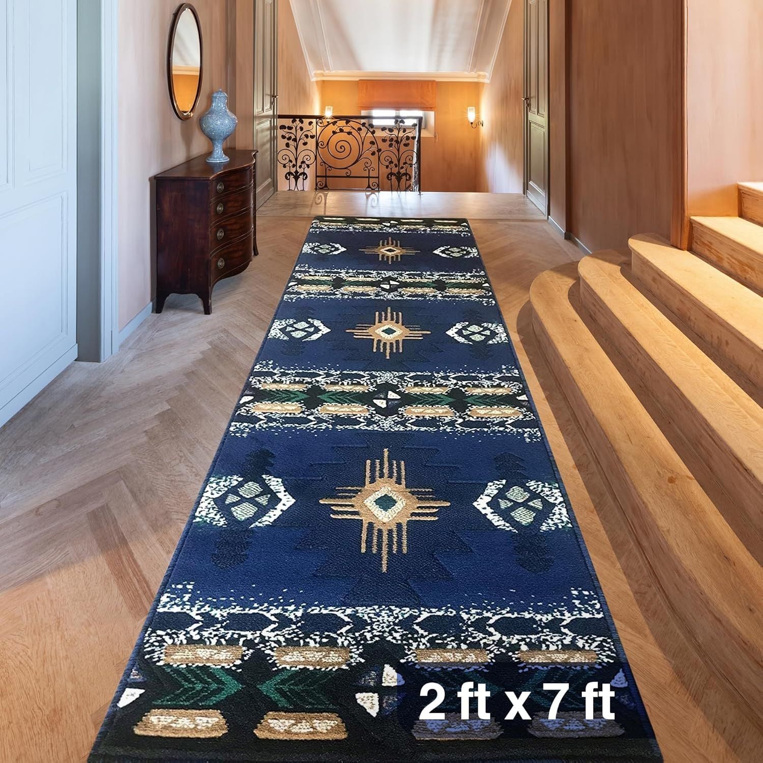Navy Southwestern Tribal Runner Rug