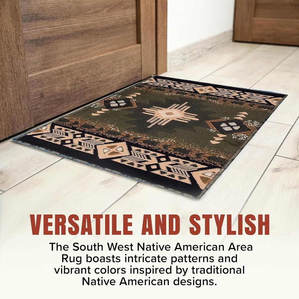Southwest Native American Area Rug – Thick, Soft, everyday Tribal Design for Bedroom, Living Room & Hallway