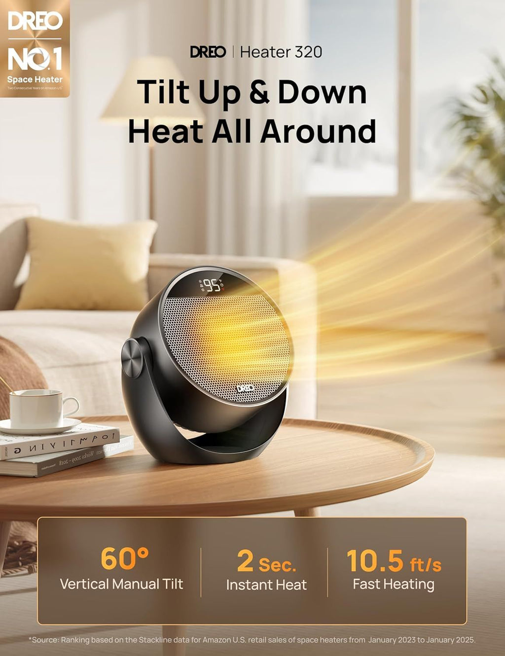 1500W Portable Space Heater with Thermostat and Remote