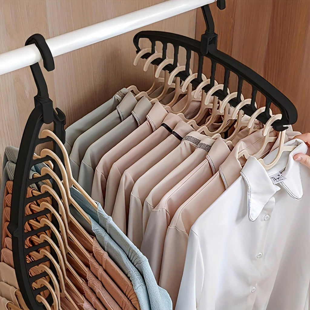 Space Saving Hangers, Clothes Hangers, 11 Holes Sturdy Hanger Clothes Organizer, Wardrobe Storage Ha - Black