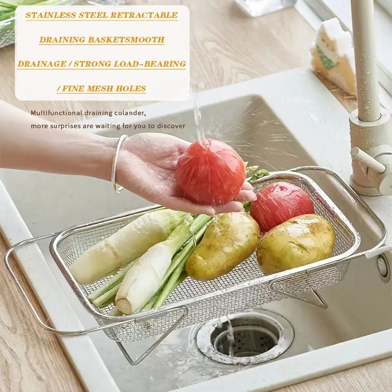 "Space-Saving Kitchen Sink Organizer - Collapsible 304 Stainless Steel Drain Rack for