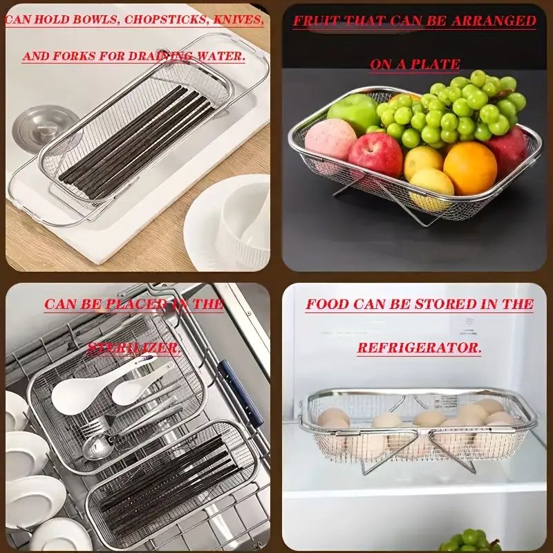 "Space-Saving Kitchen Sink Organizer - Collapsible 304 Stainless Steel Drain Rack for