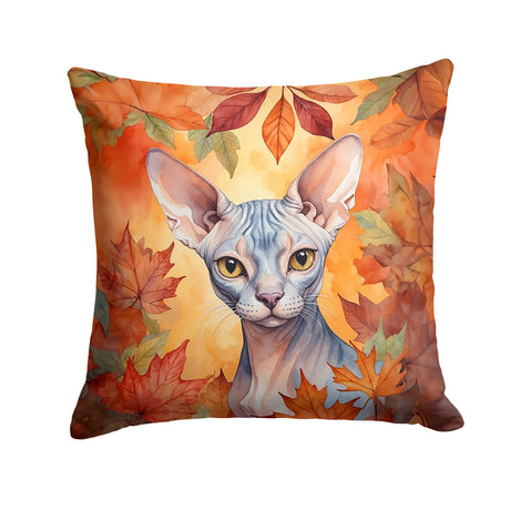 Sphynx Cat in Fall Leaves Decorative Pillow