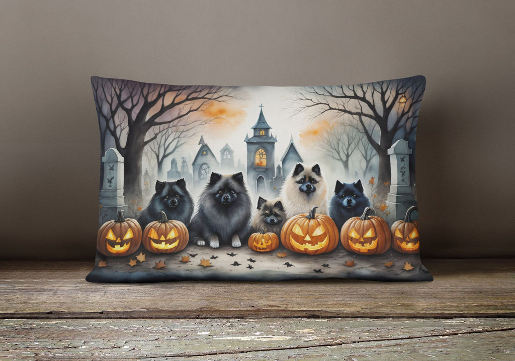 Keeshond Spooky Halloween Indoor-Outdoor Throw Pillow