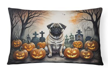 Spooky Pug Halloween Indoor-Outdoor Throw Pillow