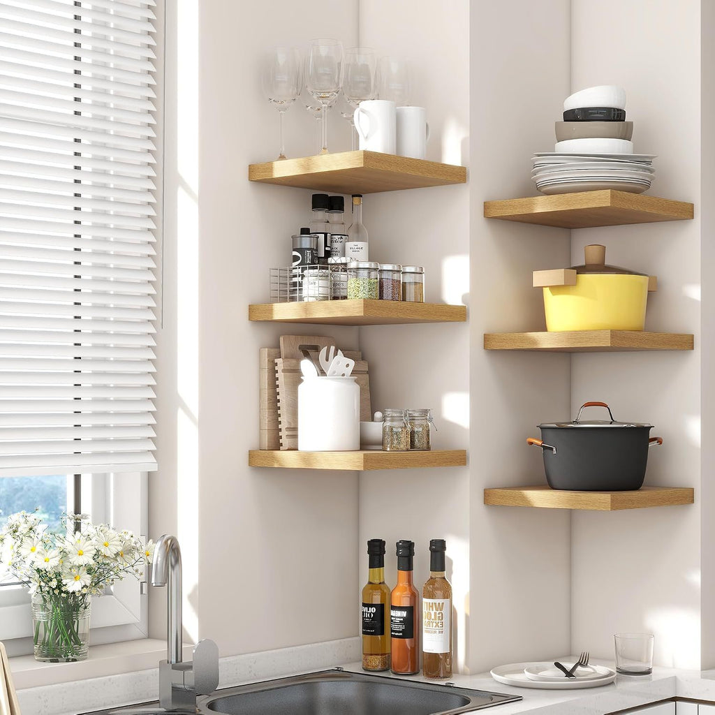 Square Wall Shelves with Hidden Brackets, Set of Oak Finish