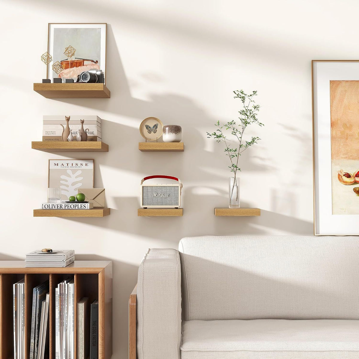 Square Wall Shelves with Hidden Brackets, Set of Oak Finish
